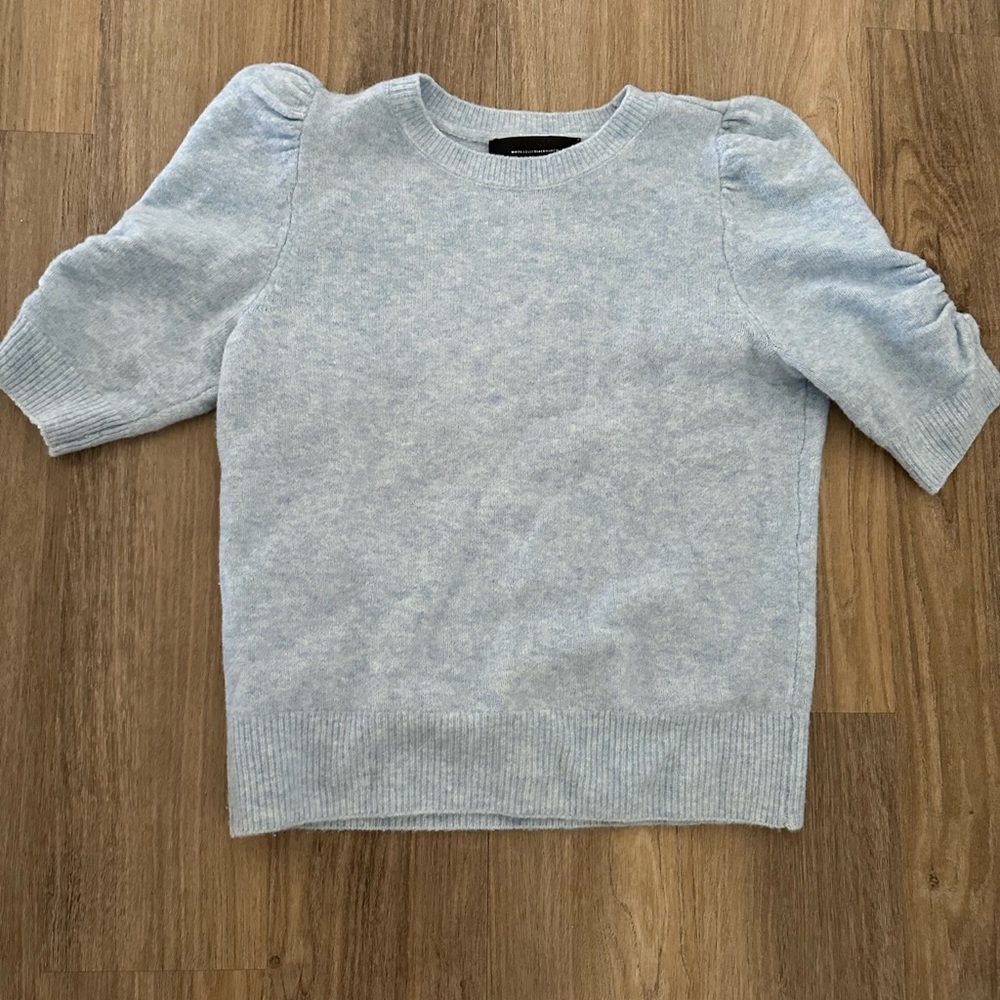 Soft short sleeve baby blue sweater
